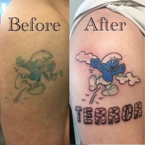 Blue Root Tattoo on Instagram: “Reparation day! Coverup / fixing plus extension of an old badly healed tattoo (not done by me) @terrorsmurf2.0 . #coveruptattoo #coverup…” Root Tattoo, Healed Tattoo, Blue Roots, Cover Up Tattoo, Up Tattoos, Tattoo On, Touch Up, Print Tattoos, Paw Print Tattoo