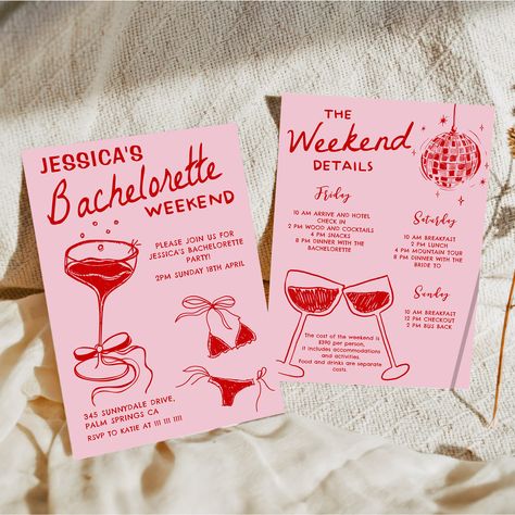 Red Cocktail Bachelorette Weekend Itinerary Party Invitation Tropical Bridal Shower Invitations, Bachelorette Inspo, Bachelorette Planning, Bachelorette Weekend Itinerary, Red Cocktails, Tropical Bridal Showers, Bachelorette Party Planning, Bridal Bachelorette Party, Weekend Itinerary