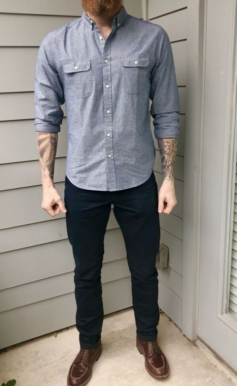 Chambray Shirts: MFA Shirt Series #2 - Album on Imgur Shirt Combination Men, Outdoorsmen Style, Chambray Shirts, Outfit Botas, Spring Outfits Men, Formal Mens Fashion, Mens Fashion Casual Outfits, Stylish Mens Outfits, Men Style Tips