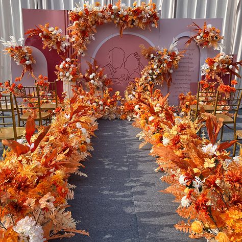 Orange Theme Wedding, Black And Orange Wedding, Orange Wedding Theme, Orange Weddings, Event Booth Design, Orange Theme, Burnt Orange Weddings, Church Wedding Decorations, Event Booth