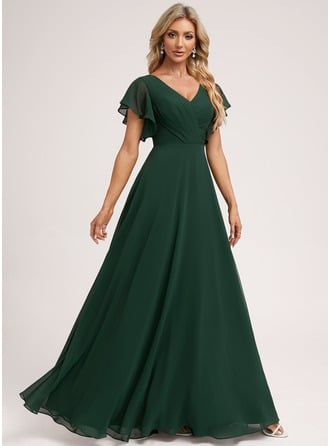 [£ 93.00] A-line V-Neck Floor-Length Chiffon Bridesmaid Dress With Ruffle  - JJ's House Prom Dresses Long Lace, Floor Length Chiffon Bridesmaid Dresses, Lace Beach Wedding Dress, Two Piece Homecoming Dress, Prom Dresses Two Piece, Green Bridesmaid, Bridesmaid Dresses Prom, Lace Homecoming Dresses, Piece Prom Dress