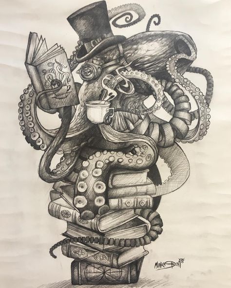 Jimmy Munkaspeni on Instagram: “Steampunk Octopus design, starting as a lower leg piece tomorrow. #art #artist #artwork #tattoo #tattoos #tattooed #tattooart #munkaspeni…” Tattoo Octopus, Steampunk Drawing, Steampunk Tattoo, Artwork Tattoo, Octopus Drawing, Octopus Tattoo Design, Steampunk Octopus, Octopus Tattoos, Kunst Tattoos