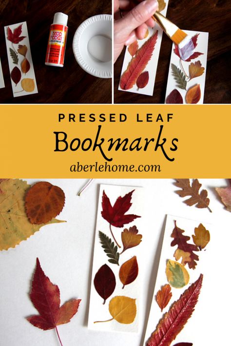 Tree Leaf Craft, Leaf Books For Preschoolers, Leaf Steam Ideas, Diy Leaf Bookmarks, Kids Fall Leaf Crafts, Fall Bookmark Craft, Fall Craft Upper Elementary, Pressed Leaf Bookmarks, Fall Leaves Projects For Kids