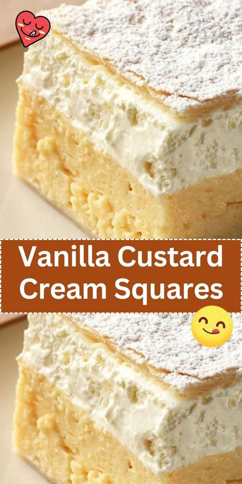 Step into a world of flaky delight and creamy indulgence Dessert Recipes From Around The World, Ministers Delight, Evaporated Milk Recipes Dessert, Diner Ideas Recipes, Custard Cream Squares, Easy Italian Desserts, Custard Squares, Creamy Dessert Recipes, Easy Dessert Bars