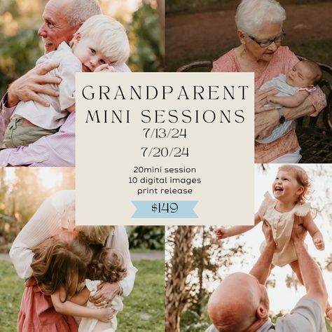 Introducing the Grandparents Mini Sessions! Celebrate the special bond between grandparents and grandchildren with a dedicated photoshoot capturing the love they share. These 20 minute sessions are designed to be fun, relaxed, and heartwarming, resulting in beautiful, candid photos that will be treasured for generations. Perfect for creating lasting memories, these mini sessions are a wonderful gift idea for any occasion, but even more perfect for Grandparent’s Day in September. Available d... September Mini Session Ideas, Mini Session Ideas, Days In September, Mini Session, Mini Sessions, Story Ideas, Grandchildren, Digital Image, Print Images