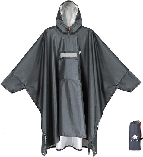 Amazon.com: Anyoo Waterproof Rain Poncho Lightweight Reusable Hiking Hooded Coat Jacket for Outdoor Activities : Clothing, Shoes & Jewelry Poncho With Sleeves, Camping Must Haves, Hook And Loop Fasteners, Rain Poncho, Bag Cover, Hooded Coat, Rain Wear, Carry On Bag, Hooded Jacket