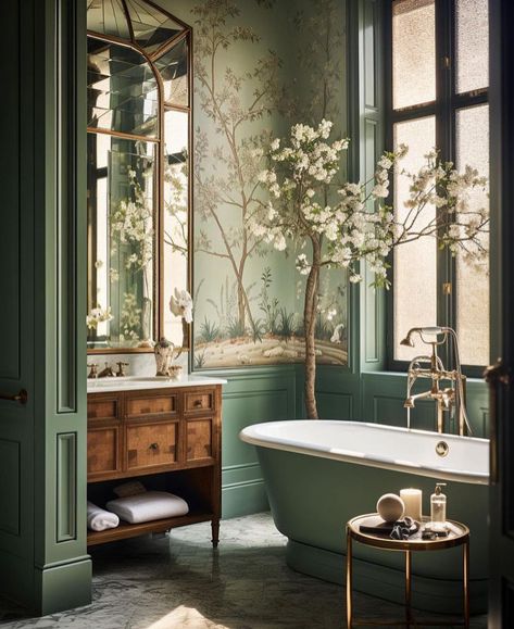 Victorian Tiles Bathroom, Baie Vintage, Aesthetic Interior Design, Bad Inspiration, Casa Vintage, Bathroom Design Luxury, Green Bathroom, Bathroom Layout, Bathroom Wall Decor