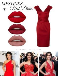 Lipstick Burgundy, Neon Prom Dresses, Wear Red Lipstick, Taupe Dress, Red Dress Makeup, Color Lipstick, Lipstick Color, Maroon Dress, Red Dress Outfit