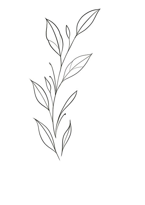 Simple Leaf Tattoo Design, Ivy Line Art, Leaf Line Tattoo, Leaf Outline Tattoo, Wildflower Outline, Plants Outline, Plant Outline, Hip Tattoo Designs, Tattoo Over Scar