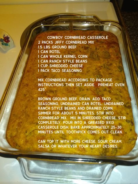 Family Recipes On A Budget, Cornbread Casseroles, Cowboy Cornbread Casserole, Cowboy Cornbread, Casserole Ideas, Cornbread Recipe Sweet, Cowboy Casserole, Cornbread Recipes, Mexican Cornbread