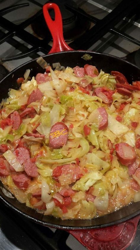 Fried Cabbage with Sausage Cabbage With Sausage, Fried Cabbage With Sausage, Sausage Cabbage, Sausage And Cabbage, Resep Koktail, Smoked Sausage Recipes, Cabbage And Sausage, Plats Healthy, Sausage Dishes