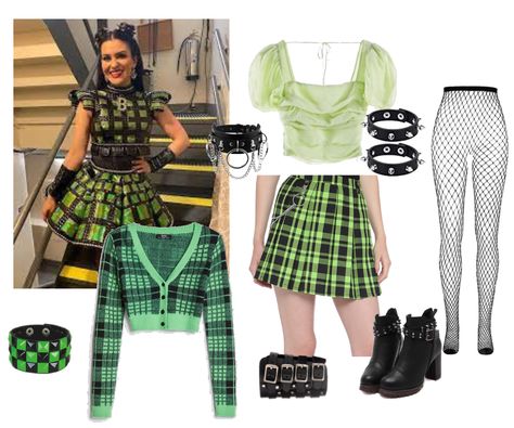 DIY Anne Boleyn SIX costume Outfit | ShopLook Emo Choker, Anne Boleyn Six, Punk Skirt, Flag Outfit, Plaid Cardigan, Gothic Accessories, Anne Boleyn, Studded Boots, Rounded Toe Boots