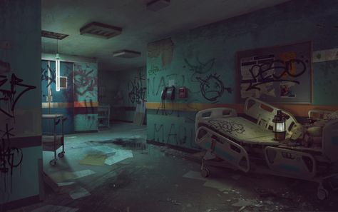 Zombie Apocalypse Hospital, Post Apocalyptic Hospital, Lighting Mood, Zombie Apocolypse, Apocalypse Character, Different Moods, Abandoned City, Apocalypse World, Apocalypse Aesthetic