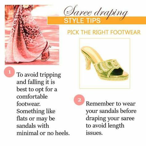 #SareeStyleTips Choose the right accessories and footwear alongwith the saree, to  improve your style quotient and most importantly to stay comfortable! Saree Draping Styles, Saree Styles, Improve Yourself, Saree, Fashion Tips, How To Wear