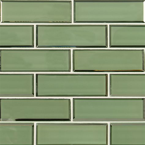 Evergreen Beveled Subway 2x6x8mm Beveled Subway Tile, Glass Subway Tile, Beige Marble, Green Tone, Shower Surround, California Design, Kitchen Mirror, Glass Mosaic Tiles, Subway Tile