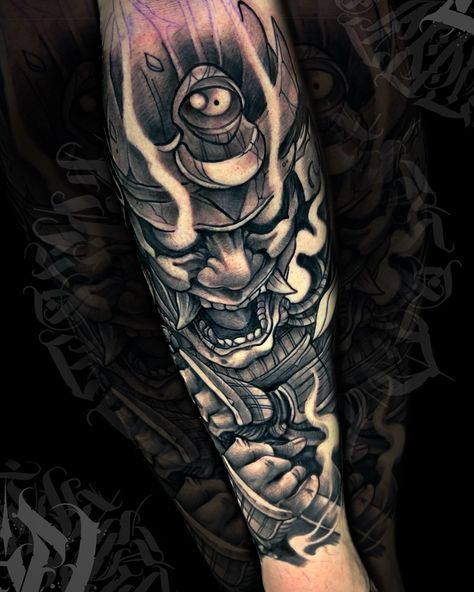 Black And Grey Samurai Tattoo, Samurai Tattoo, Japan Tattoo, Black Tattoos, Sleeve Tattoos, Body Art, Tattoo Ideas, Black And Grey, Japan