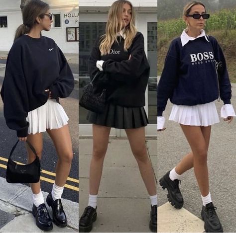 Brunch Cold Weather Outfit, Outfit With Skirt Winter, Country Club Outfit Winter, Casual Skirt Outfits Short, Winter White Dress Outfit, Pleated Short Skirt Outfit, Tennis Skirt Fall Outfit, Short Skirt Winter Outfit, School Inspired Outfits