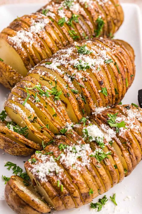 Hasselback Potatoes - The Suburban Soapbox Sliced Roasted Potatoes, Side Dish For Dinner, Best Side Dish, Potato Patties, Hasselback Potatoes, Easy Potato Recipes, Potato Recipes Side Dishes, Garlic Butter Sauce, Potato Sides