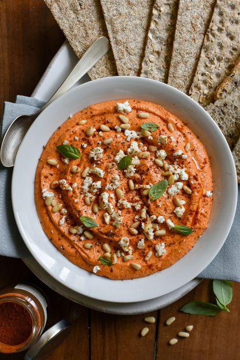 Roasted Red Pepper Dip Red Pepper Dip Recipe, Roasted Red Pepper Dip, Red Pepper Dip, Pepper Dip, Stuffed Pepper Dip, Feta Dip, French Roast, Roasted Red Pepper, Southern France