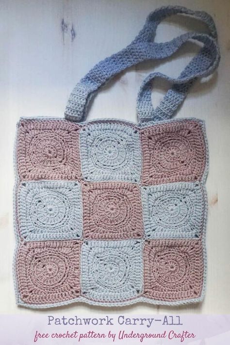 This granny square bag pattern is made with two different motifs in three colors. Each side is slightly different, creating two unique looks. Skills Used Basic crochet stitches: chain, double crochet, half double crochet, single crochet, slip stitch Increasing, crocheting in the round, crocheting flat in rows Crocheting in the back loop (includes linked video tutorial) Seaming with slip stitch and single crochet (includes video tutorials) Includes link to optional photo tutorial for lining bag w Granny Square Bag Pattern, Make A Granny Square, Square Bag Pattern, Crochet Flats, Local Yarn Shop, Knit Bag, Crochet Motif Patterns, Simple Tote, Granny Square Bag