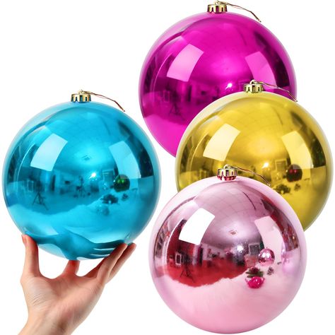 PRICES MAY VARY. What You Get: you'll receive 4 Christmas ball ornaments not easy to break, each measures 8 inch diameter, feature classic Christmas color, an ideal addition to your holiday decoration and match well with your existing decor, the large Christmas balls create a strong festival atmosphere Quality Material: the Christmas balls are made of nice strong plastic material for extreme durability, beauty and luster, and the fade-resistant finish will ensure your ornaments stay alive in eve Bright Christmas Wreath, Nostalgia Christmas Decor, Disco Ball Christmas Decor, Commercial Christmas Decor, Merry And Bright Christmas Decor, Turquoise Christmas Decor, Holiday Party Decorations Christmas, Christmas Ceiling Decorations, Disco Christmas