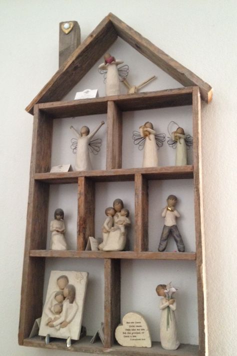 I need a bigger house to fit my Willow Tree collection Willow Tree Collection Display, Display Willow Tree Figurines, Willow Tree Sculpture, How To Display Willow Tree Figurines, Willow Tree Angel Display Ideas, Willow Tree Display, Willow Tree Decor, Willow Figurines, Willow Heart