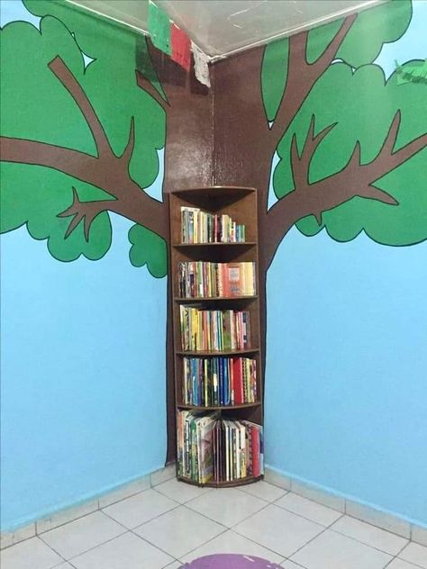 Corner Tree Decor, Reading Corner For Classroom, Tree Reading Corner, Tree In Classroom Ideas, Reading Corner Preschool, Reading Corner Ideas For Classroom, Creative Curriculum Preschool, Reading Corner Classroom, Classroom Tree