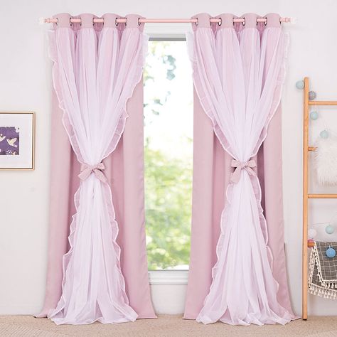 Yarn Curtains, Curtains Double, Blackout Curtains Living Room, Girl Curtains, Voile Panels, Unique Curtains, Layered Curtains, Pink Curtains, Stylish Curtains