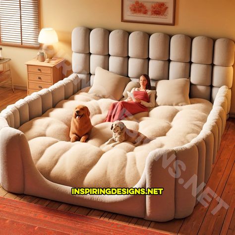 These Giant Dog Beds for Humans Offer a Plush Retreat for You and Your Pooches Unique Dog Beds, Giant Dog Beds, Human Dog Bed, Human Dog, Plush Dog Bed, Beautiful Bedroom Decor, Dog Remedies, Fluffy Bedding, Barn Style House Plans