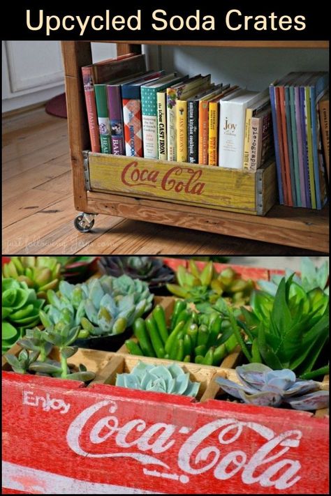 Soda Crates Ideas, Old Coke Crate Ideas Wooden Boxes, Wooden Pepsi Crate Ideas, Pop Crate Repurposed, Old Pepsi Crate Ideas, Crate Stand Diy, Soda Crate Decor, Wooden Soda Crate Ideas, Old Soda Crate Ideas