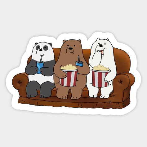 The three bear brothers hanging out on the couch for a movie night. Panda, Grizzly and Ice Bear eating their popcorn and drinking their milkshake or soda. Great for kids or children who are a fan of We Bare Bears™ show -- Choose from our vast selection of stickers to match with your favorite design to make the perfect customized sticker/decal. Perfect to put on water bottles, laptops, hard hats, and car windows. Everything from favorite TV show stickers to funny stickers. For men, women, boys, a Bear Brothers, Bear Eating, Ice Bear We Bare Bears, Bear Mask, Bear Bears, Sticker Design Inspiration, Ice Bear, Cute Laptop Stickers, Ice Bears