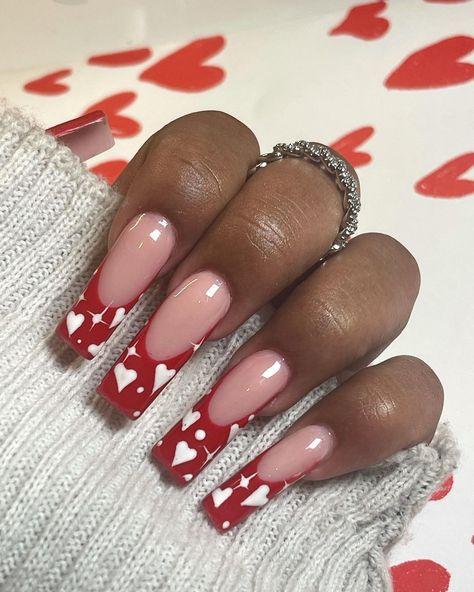 Red Polka Dot Nails, Nails Aesthetics, Dot Nails, Valentine Nails, Polka Dot Nails, Red Polka Dot, French Tip Nails, Valentines Nails, Red Nails