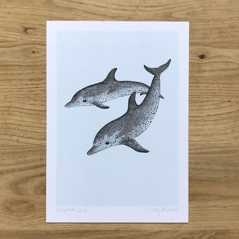 Dolphin Print Vintage Style Art Print Hand Drawn Dolphins by | Etsy Squid Drawing, Sea Change, Shark Decor, Fine Line Tattoo, Octopus Art, Vintage Style Art, Line Tattoo, Art Pens, Love Illustration