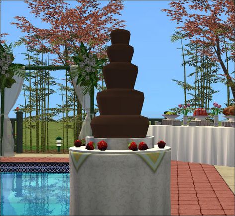 A functioning chocolate fountain for Sims 2. These creators really are amazing. Sims4 Food, Chocolate Fountain, Ts2 Cc, Sims Ideas, Los Sims, Sims 1, The Fountain, Sims 2, Sims 3