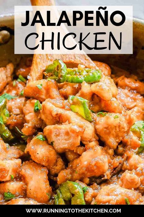 Make takeout-style jalapeño chicken at home! Pan-fried crispy chicken, spicy jalapeños and a sweet, sticky sauce come together in 15 minutes. Serve over rice for a quick and tasty meal. Sauteed Chicken Recipes, Jalapeno Chicken Recipes, Sauce Over Rice, Sticky Sauce, Jalapeño Peppers, Chicken Tonight, Spicy Chicken Recipes, Jalapeno Recipes, Jalapeno Chicken