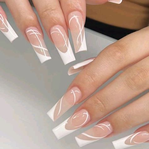 Nib. 24 Piece Medium Length Nail Set In French Manicure Design. Girly Acrylic Nails, French Tip Acrylic Nails, White Nail Designs, White Nail, Acrylic Nails Coffin Short, Pink Acrylic Nails, Square Acrylic Nails, Luxury Nails, Short Acrylic Nails