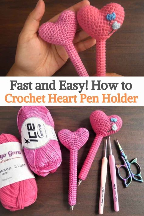 Crochet Pen Cozy, Crochet Teachers Day Gift, Crochet Flower Pen, Crochet Pen Toppers, Crochet Pen Holder Pattern Free, Crochet For Valentines, Crochet Pens, Crochet Pen Holder, Crochet Gifts For Teachers