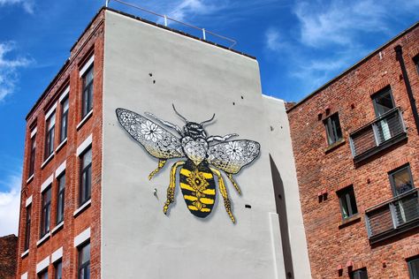 The Manchester Worker Bee Uk Graffiti, Manchester Bee, Humble Bee, Abandoned Churches, Animated Logo, Worker Bee, Salford, Shop Fronts, Greater Manchester