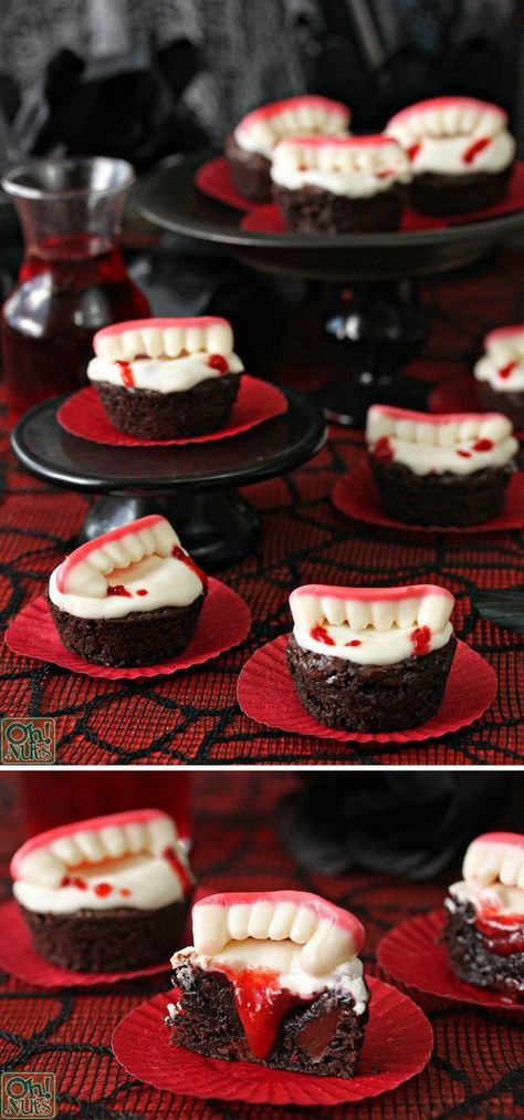 Terror In Transylvania Party, Vampire Brownies, Halloween Fingerfood, Buffet Halloween, Menu Halloween, Halloween Torte, Postres Halloween, Halloween Food Desserts, Cupcakes Decorados