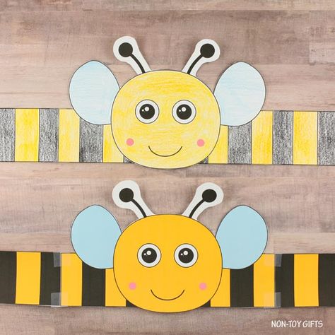 Queen Bee Craft Preschool, Bee Crown Craft, Bee Hat Craft, Bumble Bee Crafts For Kids, Bee Headband Craft, Bee Crafts Preschool, Bumble Bee Headband, Kids Nature Activities, Bee Hats