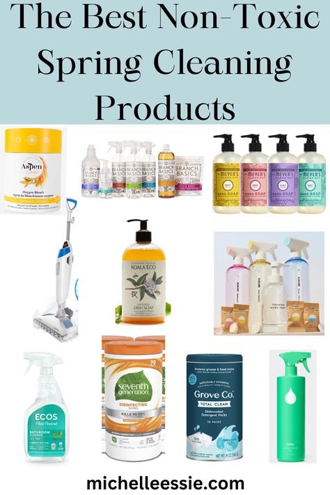 Spring cleaning is here and you're probably thinking of all the things you will need for the task. When making your list of spring cleaning products to purchase they don't have to be full of harsh ingredients in order to work. There are many non-toxic plant-based products that actually work. This is important, especially for those that are sensitive to harsh chemicals. Read more for some of the best non-toxic spring cleaning products. #nontoxic #ecofriendly #cleaningproducts Minimalist Cleaning Supplies, Branch Basics Cleaning, Non Toxic Cleaning Products, Minimalist Cleaning, Non Toxic Cleaning, Natural Dish Soap, Branch Basics, Mirror Cleaner, Oxygen Bleach