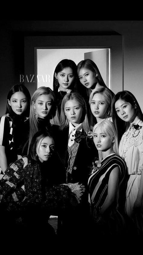 Twice Black Aesthetic Ot9, Twice Black And White Ot9, Kpop Wallpaper Black And White, Twice Black Wallpaper, Kpop Notebook Cover, Black And White Kpop Wallpapers, Twice Ot9 Photo, Twice Black And White, Kpop Black And White