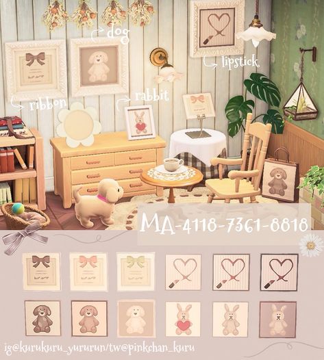 Acnh Wall Code, Wall Frame Design, Cottagecore Animal Crossing, Pink Island, Acnh Cottagecore, Animals Crossing, Qr Codes Animal Crossing, New Animal Crossing, Pattern Code