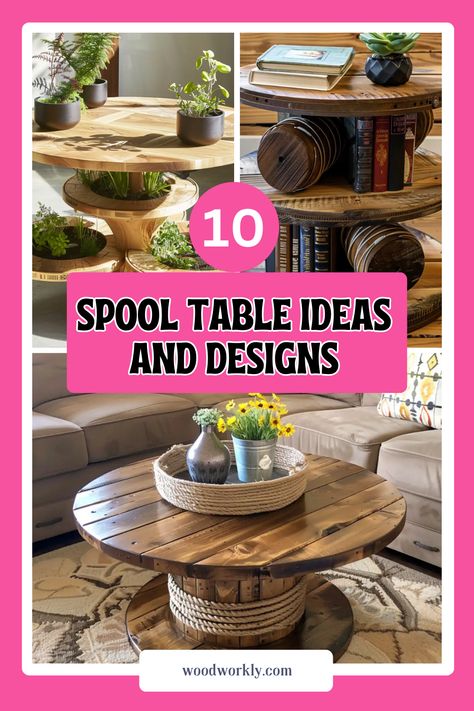 Elevate your home decor with these sensational spool table ideas and designs! Discover creative ways to repurpose spools into stylish and functional furniture pieces for your living space. From rustic to modern designs, find inspiration to craft your own spool table masterpiece with Woodworkly. #SpoolTable #DIYFurniture #HomeImprovementDIY Repurpose Wooden Spools, Diy Spool Table, Spool Table Ideas, Wooden Spool Ideas, Electrical Spools, Spool Projects, Wood Spool Tables, Wire Spool Tables, Wooden Spool Tables