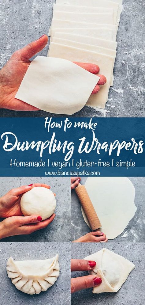 Gluten Free Pork Dumplings, Healthy Homemade Dumplings, Gluten Free Gyoza Wrappers, Gf Wonton Wrappers, Dumpling Wrapper Recipes, Rice Flour Dumpling Wrappers, Gf Dumpling Wrappers, Gluten Free Pot Stickers, Vegan Gluten Free Dumplings