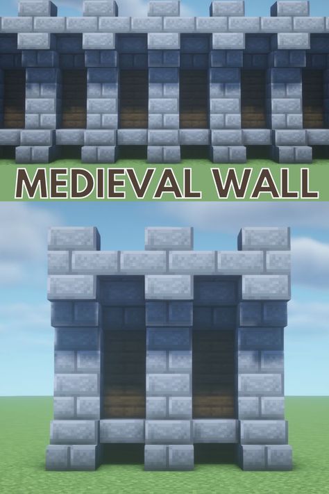 Minecraft Castle Walls, Wall Minecraft, Minecraft Medieval Village, Minecraft Wall Designs, Minecraft Castle Designs, Stone Bricks, Minecraft Maps, Minecraft Wall, Minecraft Decoration