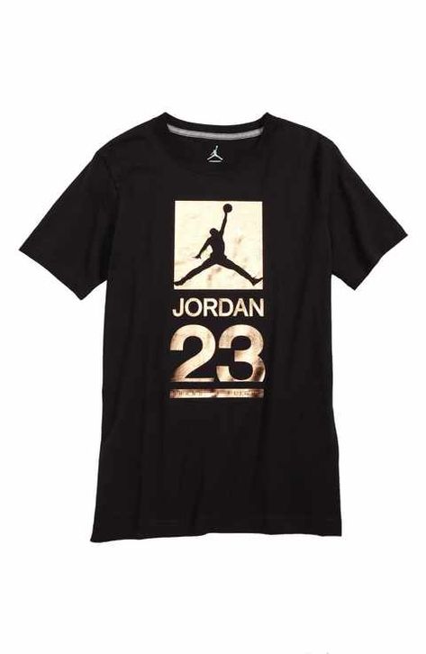 Jordan 23 Metallic Screenprint T-Shirt (Big Boys) Jordan Shirt, Nike Mens Shirts, Sport Shirt Design, Jordan Outfit, Tshirt Printing Design, Jordan Shirts, Buy Shirts, Shirt Design Inspiration, Jordan 23