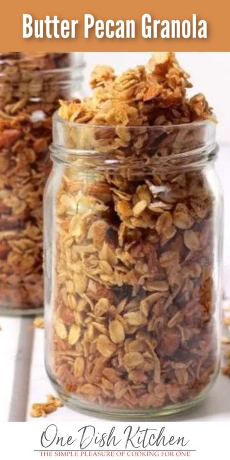 Small Batch Butter Pecan Granola Recipe | One Dish Kitchen | Recipe | Homemade granola healthy, Pecan granola recipe, Recipes Recipe For Granola Homemade, Butter Pecan Granola, Small Batch Granola Recipe, Butter Pecan Granola Recipe, Granola With Butter, Healthy Pecan Recipes, Granola Flavors, Small Batch Granola, Granola Cereal Recipe