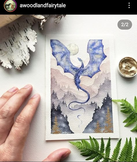 Dragon Painting Ideas, Watercolour Dragon, Dragon Watercolor, Watercolor Birthday Cards, Fantasy Drawings, Art Hobbies, Celestial Art, Magical Art, Watercolor Art Lessons