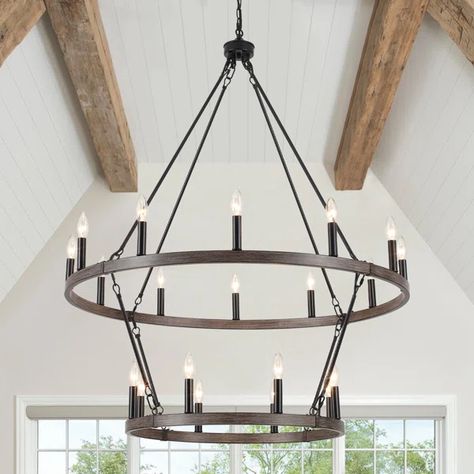 Wiam 20 - Light Dimmable Wagon Wheel Chandelier Chandelier Dining Rooms, Farmhouse Chandelier Dining Rooms, Installing Recessed Lighting, Chandelier For Kitchen, Farmhouse Candles, Living Room Foyer, Foyer Chandelier, Wheel Chandelier, Wagon Wheel Chandelier